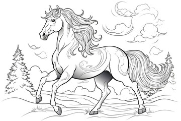 Coloring book with a horse and background
