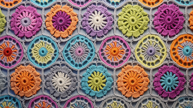 crocheted pinwheels in funky color craft background image