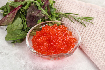 Red caviar in the bowl