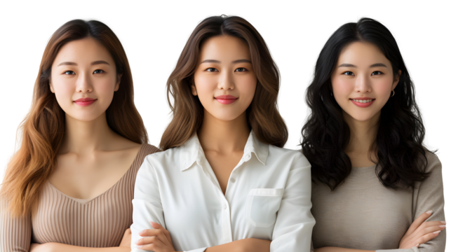 Asian Office Women Placed on Transparent Background, Hand Edited Generative AI