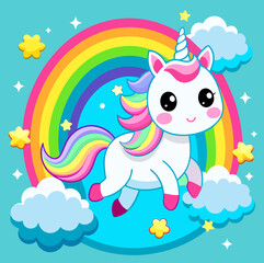 Obraz na płótnie Canvas Cute unicorn on the sky with rainbow 