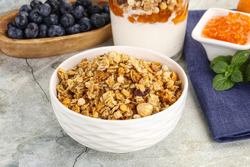 Granola museli cereal for breakfast