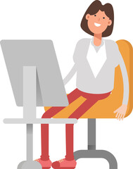 Businesswoman Character Working on Desktop
