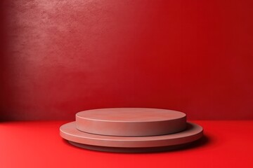 Red wall and abstract wall round podium modern presentation product background.