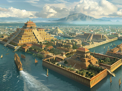 Aztec Empire Tenochtitlan in its full glory canals and temples reflecting a sophisticated culture
