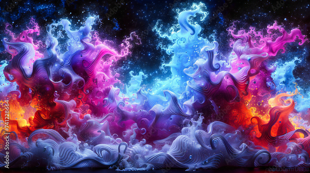 Poster cosmic abstraction, a vivid display of colors and patterns capturing the mystical beauty of the cosm
