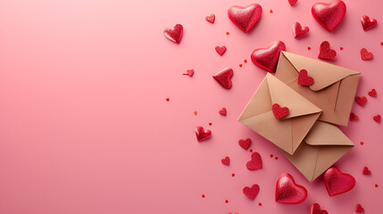 Valentines day concept with love letters on pink background. generative ai