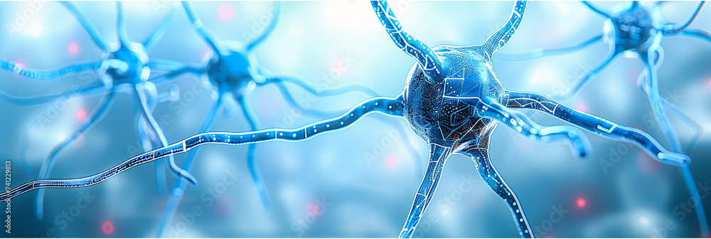 Poster neural network, abstract visualization of brain connections, exploring the complexity of thought
