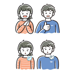 太線タッチの男女イラスト(アイコン、アバター、いいね、ため息)
