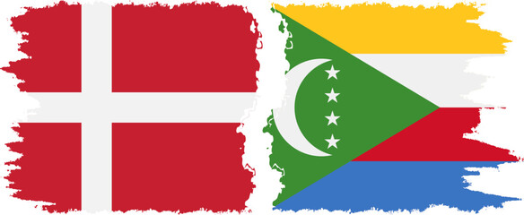 Comoros and Denmark grunge flags connection vector