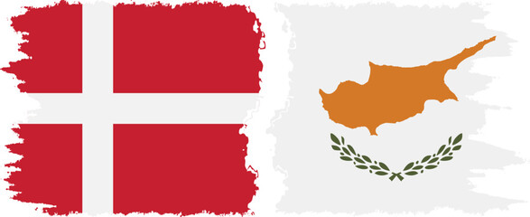 Cyprus and Denmark grunge flags connection vector