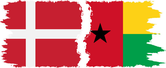 Guinea Bissau and Denmark grunge flags connection vector