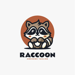Vector Logo Illustration Raccoon Mascot Cartoon Style.