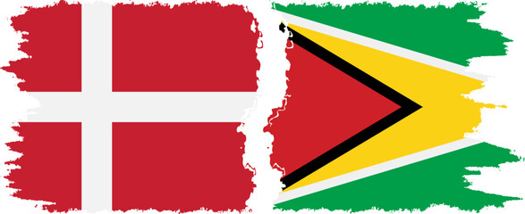 Guyana and Denmark grunge flags connection vector