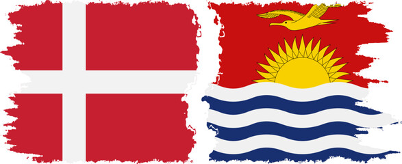 Kiribati and Denmark grunge flags connection vector