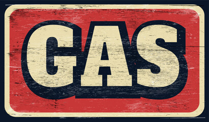 Vintage distressed gas sign on wood - 741233028
