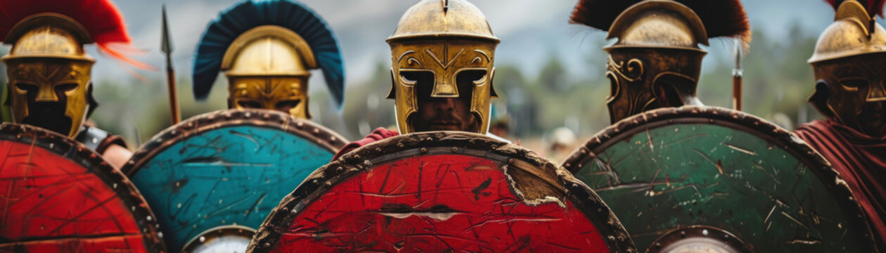 Spartans in battle formation shields interlocked embodying the spirit of discipline and valor
