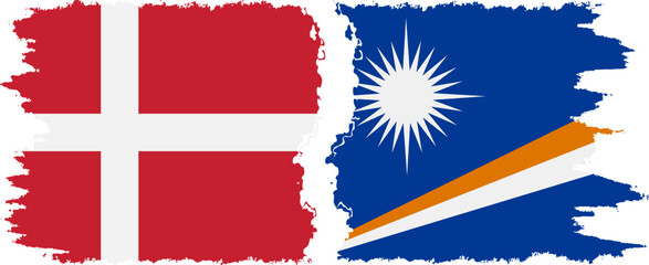 Marshall Islands and Denmark grunge flags connection vector