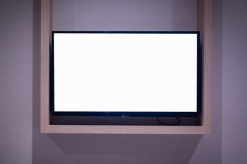 Blank screen tv on wall in the airport, stock image.