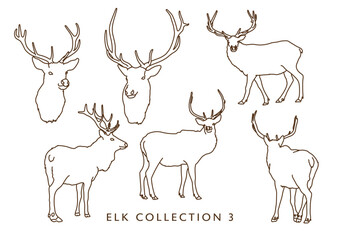 Elk Illustration Set (Different Poses) - Outlines