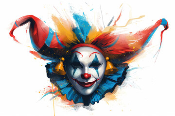 a funny wacky colorful clown on background. April fool's day. AI generated.
