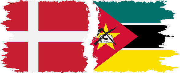 Mozambique and Denmark grunge flags connection vector