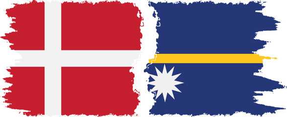 Nauru and Denmark grunge flags connection vector