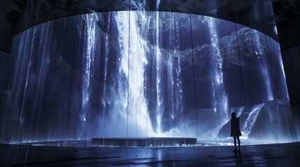 big oval curtain of digital waterfall nature background