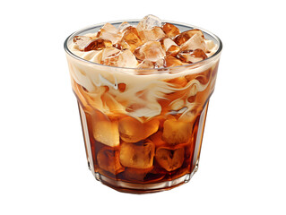 Iced Coffee with Ice Cubes Isolated on Transparent Background. Refreshing Drink with Clean Background