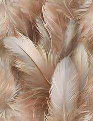 Feathers background with beige colors blend and aesthetic soft style. Fragile and sensitive elements from nature. Neutral pastel design. Beautiful wallpaper with natural texture. Generative AI