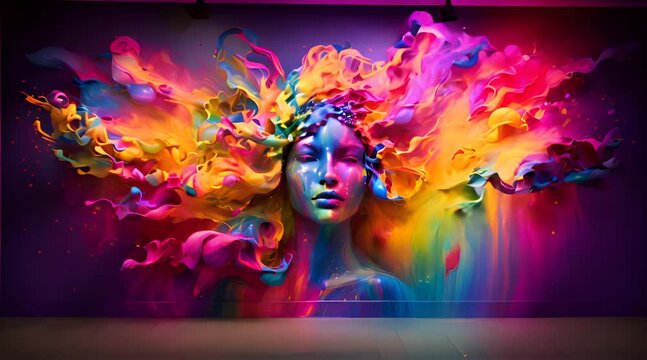 colorful paint splashes form a woman