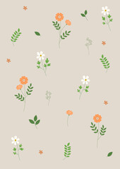 Pattern vector illustration of orange and white flowers.