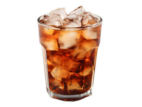 Iced Coffee with Ice Cubes Isolated on Transparent Background. Refreshing Drink with Clean Background