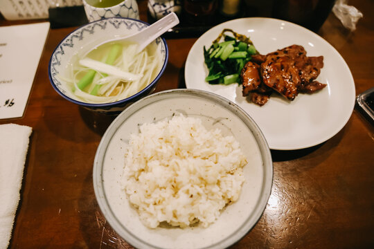 Grilled beef tongue set meal. Sendai gyutan teishoku, Japanese food.