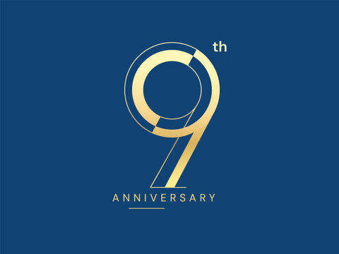 9th Anniversary Gold premium text number Typography celebration logo vector illustration design concept. Nine years anniversary gold logo template for celebration event, invitation, greeting, company.