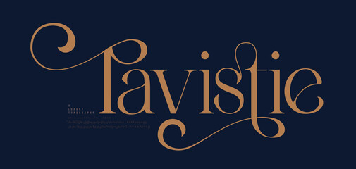 Luxury wedding alphabet logo font with tails. Typography elegant classic serif fonts and number decorative vintage retro logos branding. vector illustration