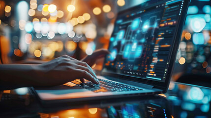 hand programmer working on labtop Computer in Data Center System.AI generative