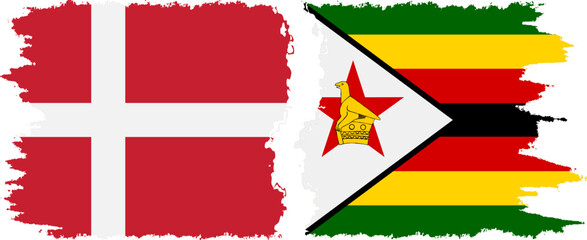 Zimbabwe and Denmark grunge flags connection vector