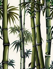 Tall tropical bamboo wall mural painted art, watercolor art style wallpaper background. Generative AI