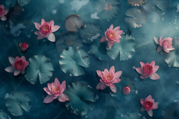 Fototapeta na wymiar pink lotus flowers in pond