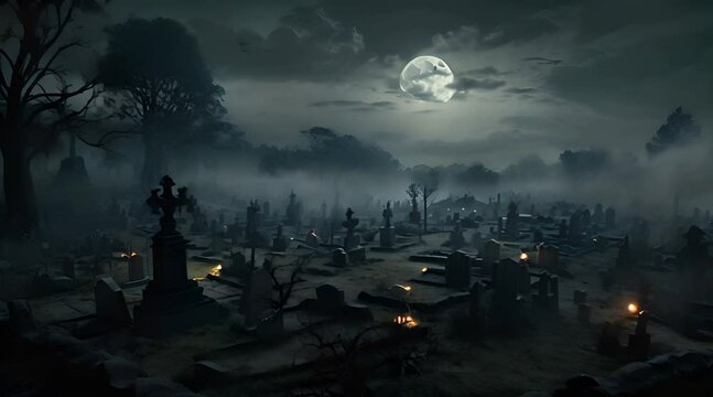 spooky halloween night in the cemetery
