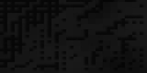 Black mosaic abstract background with 3d geometric block pattern, Abstract geometric pattern of 3d dark rectangle and squares, geometric Unevenness three-dimensional shadow block pattern background.	 