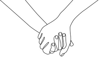 Obraz premium Hands Holding Line Art Drawing. Couple Hands One Line Print Minimal Art Drawing. Love Print Trendy Minimalist Illustration. Vector EPS 10