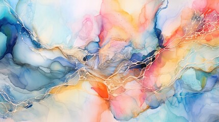 Alcohol ink abstract background. Hand drawn alcohol painting with golden streaks.