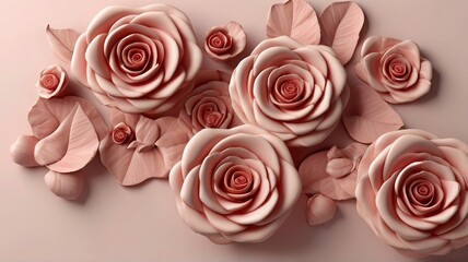 Abstract 3d beautiful Pink Rose with Red 3d rose flowers background