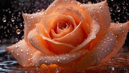 Piękna ogromna róża w kolorze peach fuzz, dekoracja ścienna ozdoba generative ai - obrazy, fototapety, plakaty