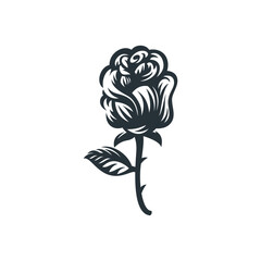 rose flower silhouette engraved style logo template