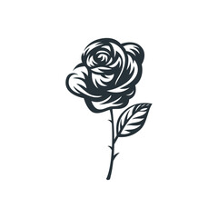 rose flower silhouette engraved style logo template