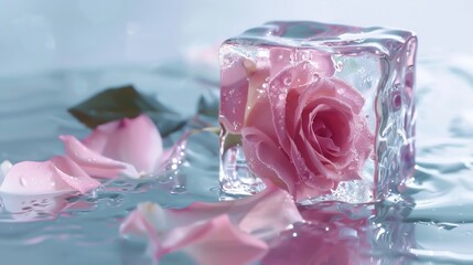 A rose in a frozen ice cube