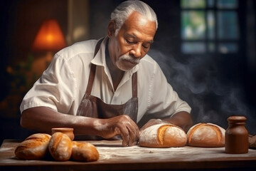 Skilled Baker Creating Bread in Home Bakery